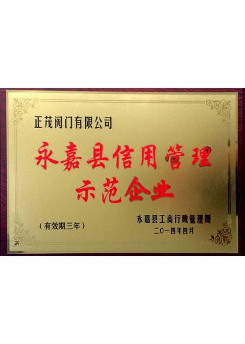 诚信管理示范企业证书